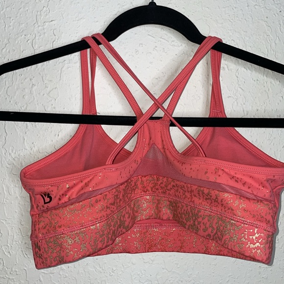 BUFFBUNNY Jade Sheer Mesh Cut Out Strappy Sports Bra Rose Coral Pink Gold Small - Picture 3 of 3